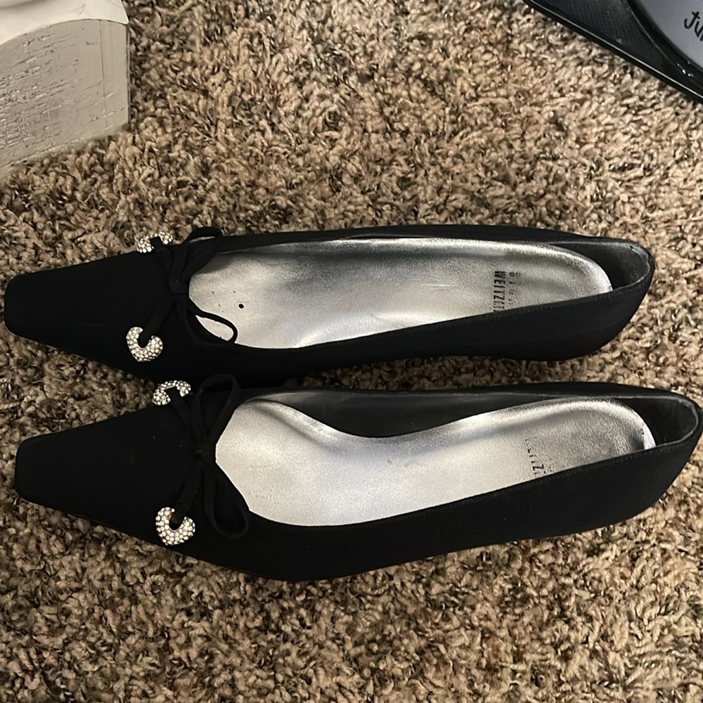 VTG 90s STUART WEITZMAN BLACK EVENING KITTEN HEEL SHOES - SIZE 6 - Picture 6 of 8